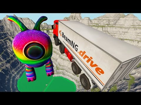 Beamng drive - Throwing Cars At Rainbow Alien Pet | BeamNG-Destruction