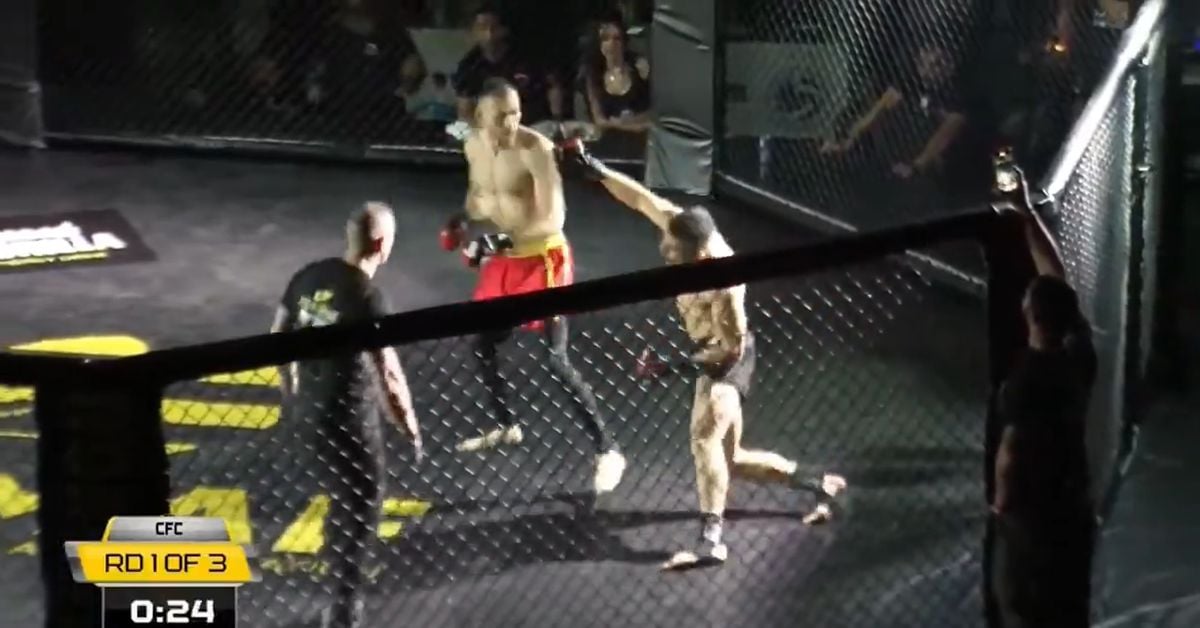 Missed Fists: Stefanos Stamatiou spinning backfist knockout absolutely freezes opponent