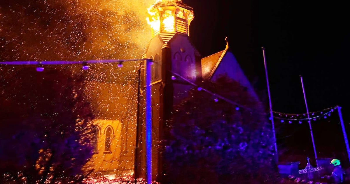 Church spire collapses in flames after lightning strike in Co Clare