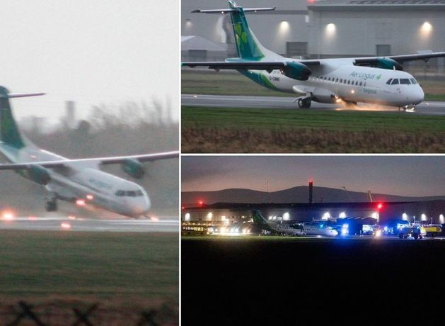 Moment Aer Lingus plane crash-lands at Belfast Airport caught on camera as Christmas travel chaos ensues