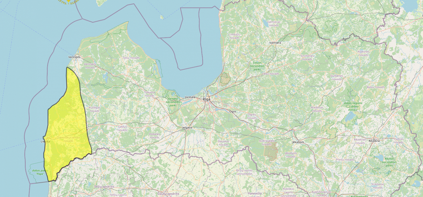 Yellow alert for river flooding in Kurzeme, Latvia