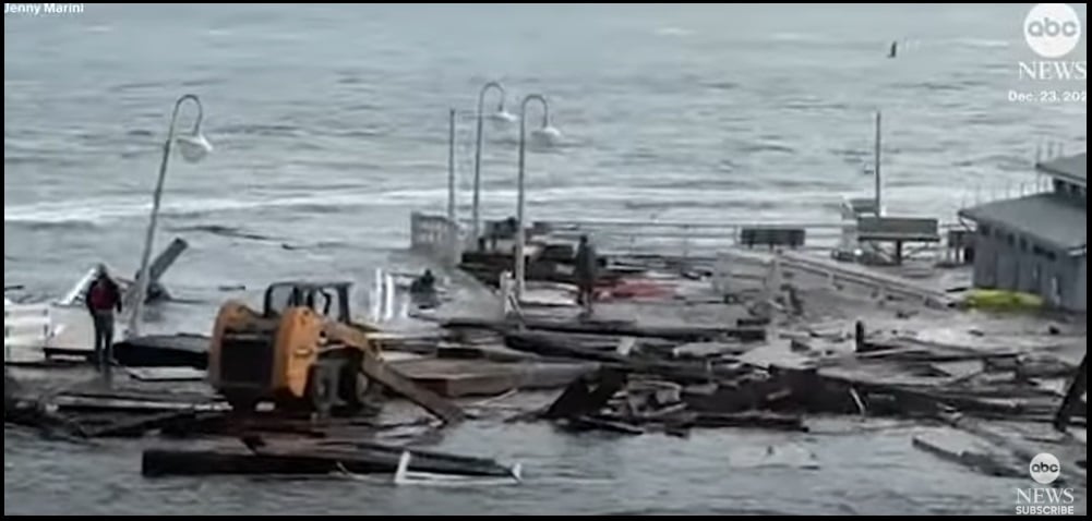 Large Portion of Santa Cruz Warf Collapses as Massive Ocean Swells Batter Area