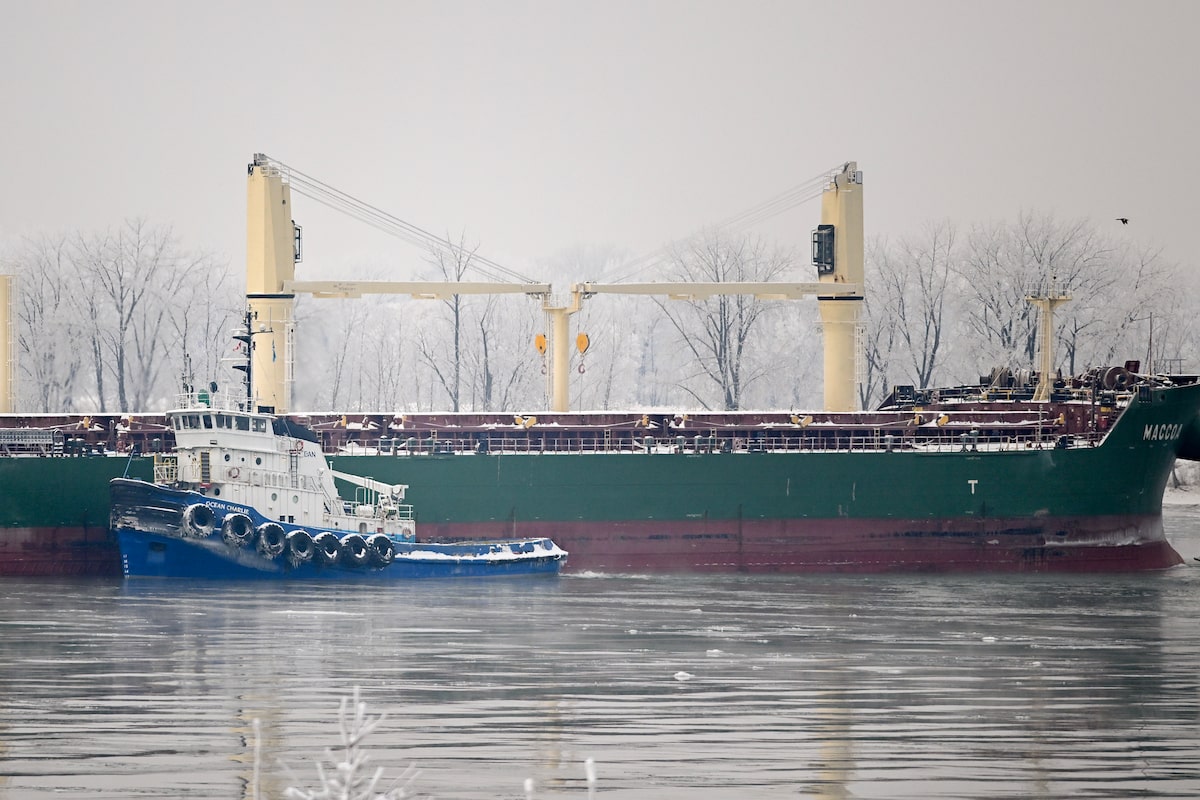 Merchant ship runs aground in St. Lawrence River near Montreal, requiring a rescue attempt