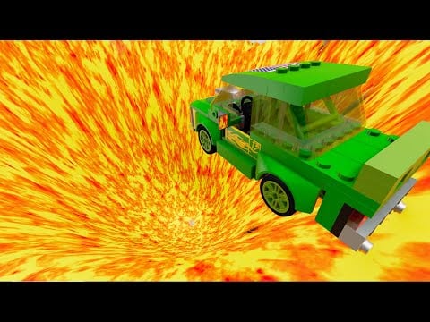 Lego Car Jumps Into Lava Volcano - BeamNG.Drive