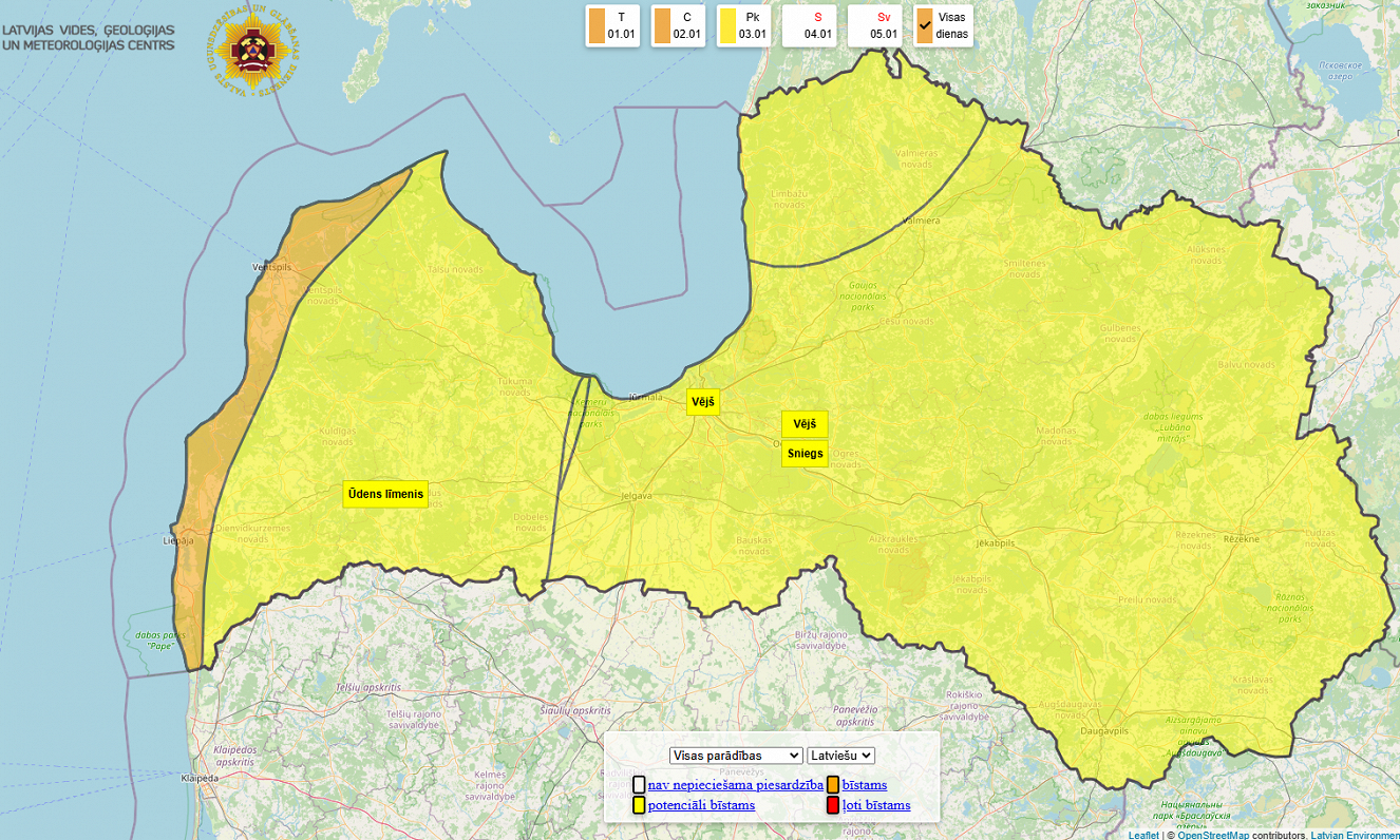 Snow and strong wind expected throughout Latvia on January 2