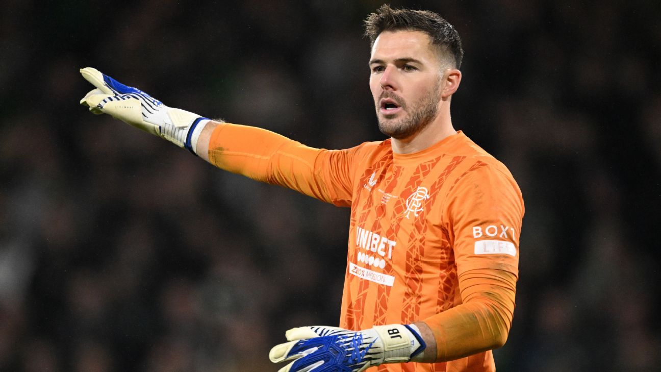 Rangers' Jack Butland to miss Old Firm derby after internal bleeding in leg