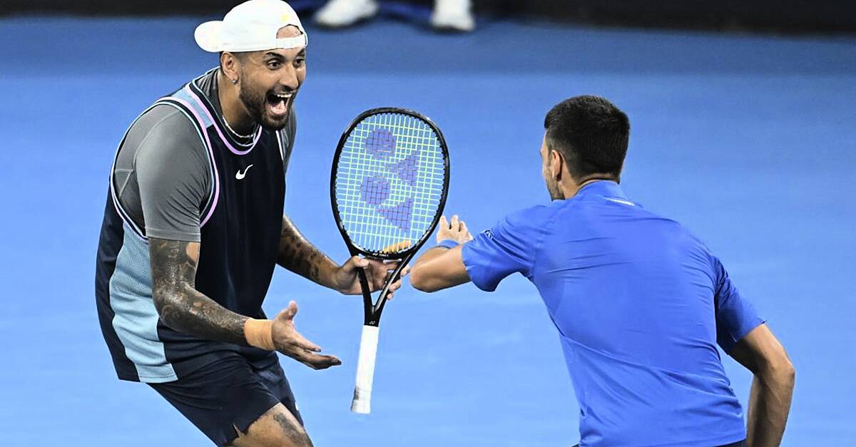 Nick Kyrgios celebrates return from injury with Novak Djokovic doubles victory