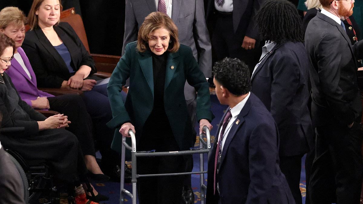 Nancy Pelosi, 84, hobbles onto House floor with a walker after hip replacement