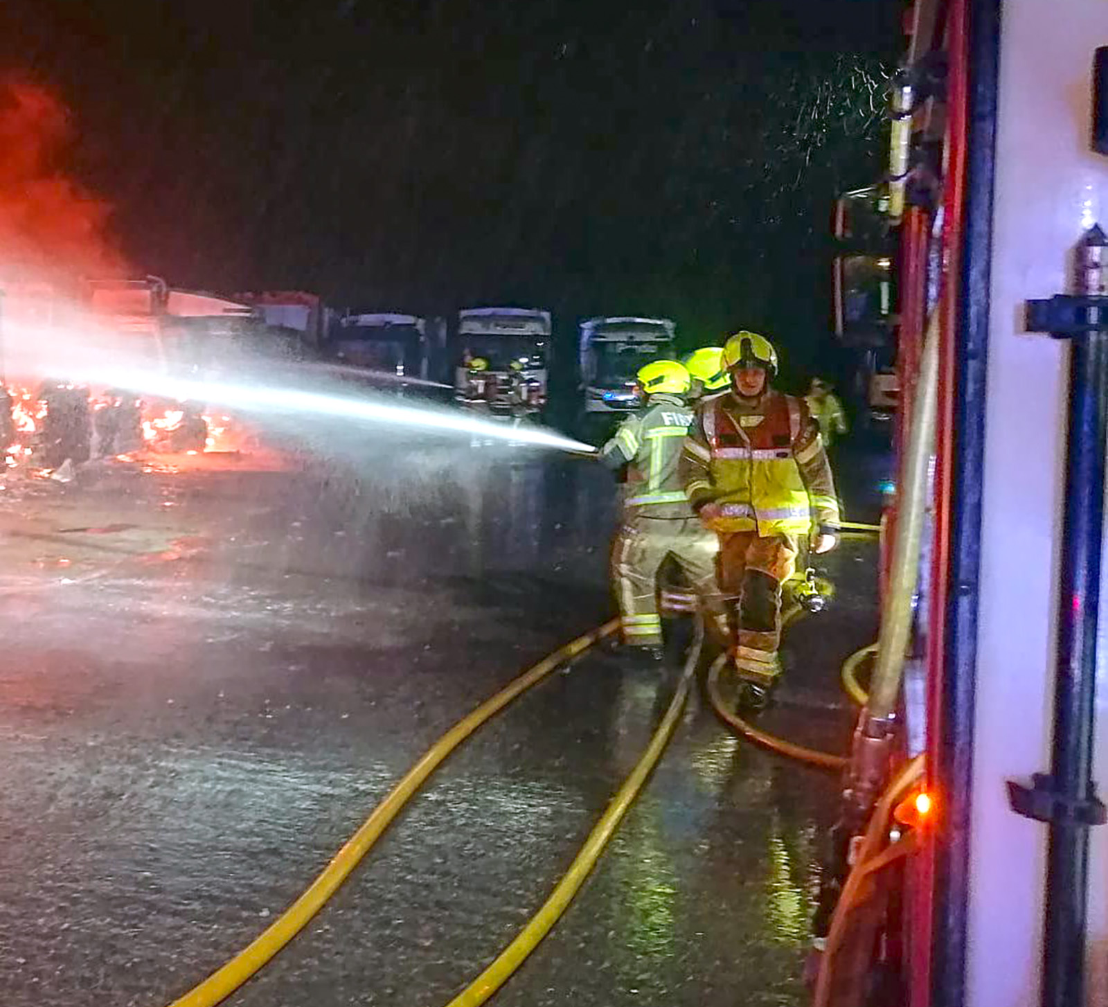 Blaze engulfs trucks at Sarsfield Industrial Estate