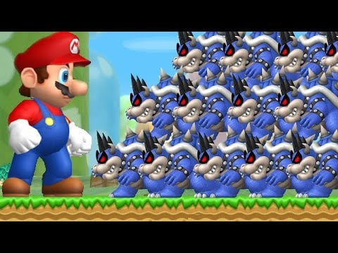 Can Giant Mario defeat 999 Dark Bowser in New Super Mario Bros. Wii?