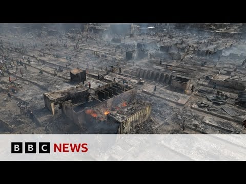 Traders count losses after fire destroys Kantamanto market in Accra, Ghana | BBC News